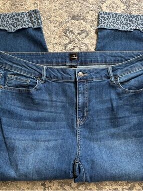 dressbarn Women's Blue Jeans with Leopard-Print Cuffs